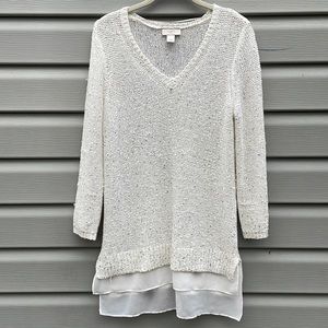 LOFT Ivory Sequin Tunic Knit Sweater